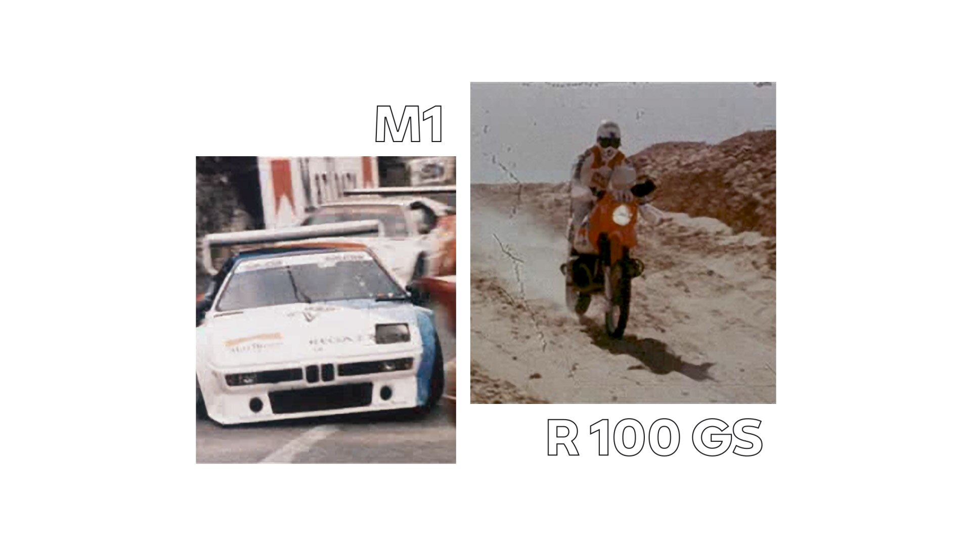 A la izquierda, una toma histórica del BMW M1 y a la derecha, la legendaria máquina del rally París Dakar.